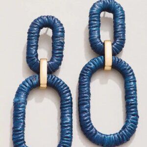 NWT Spartina 449 Straw Link Earrings Navy